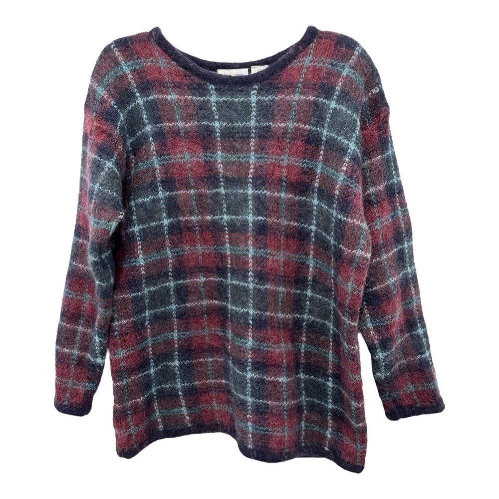 Paul Harris Sweater Womens‎ Large Mohair Blend Plaid Red Blue Green Vintage